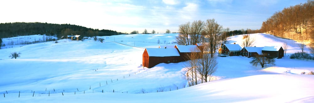 snow covered farm in Vermont